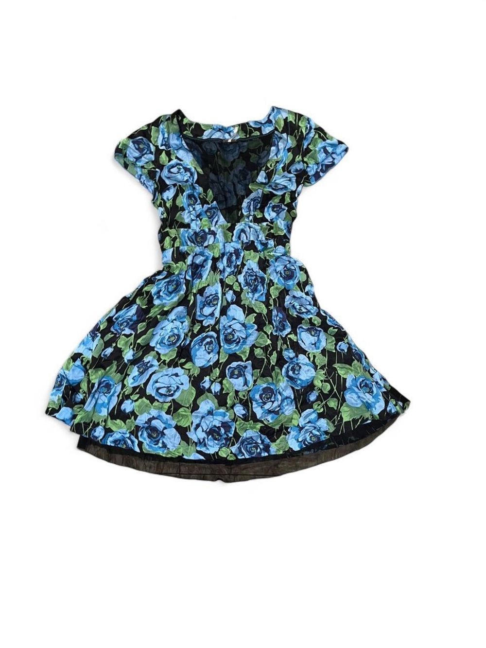 Free People Black Dress with Blue Rose Print